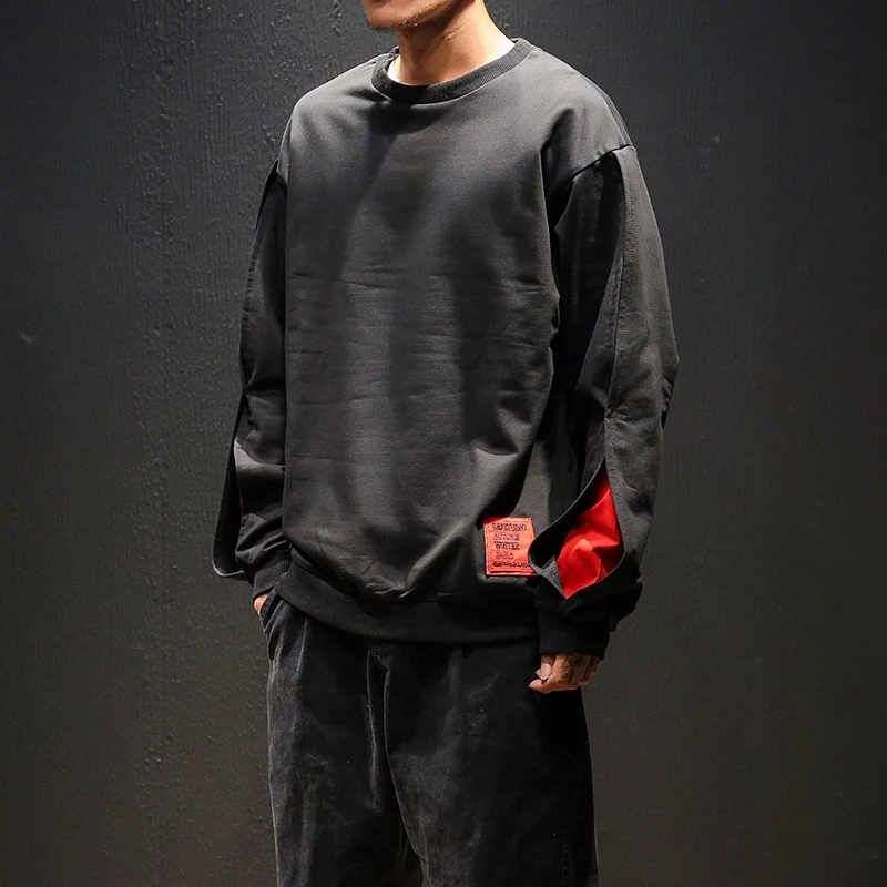

2019 Spring And Autumn Men's New Casual Contrast Color Round Neck Hoodies Loose Temperament Trend Cotton Harajuku