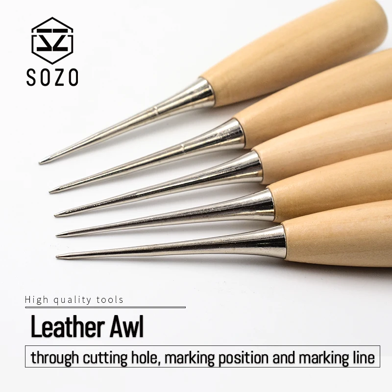 SOZO кожа ручной Awl Craftwork Кожа дырокол деревянная ручка инструмент 2 шт|Кожаные
