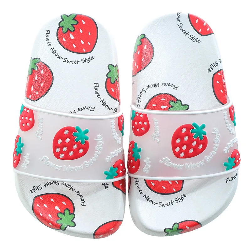 Mignon fraise pastèque fruits enfants maison pantoufles d'été sandales Parent-enfant intérieur maison chaussures garçons filles plage tongs