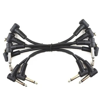

6 x Electric Guitar Cables 6 inch 1/4 Right Angle Effect Pedal Patch Cord Black
