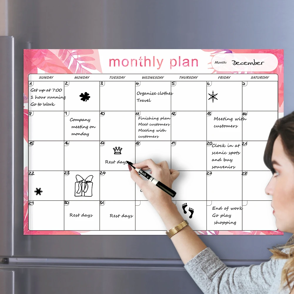 Magnetic Fridge Whiteboard A3 Monthly Planner Calendar Useful Menu Planner Reminder Notice Memo Or Daily Shopping List for Kitchen Office Home 42x30 cm 