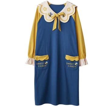 

Women Nightgowns Plaid Princess Sweet O-neck Bow Plus Size 2XL Korean Style Womens Comfortable Soft High Quality Loose Ulzzang