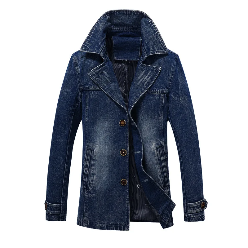 

2019 Spring New Style Denim Windbreaker Men's Casual MEN'S Jacket in the Long Version of Slim Fit Coat