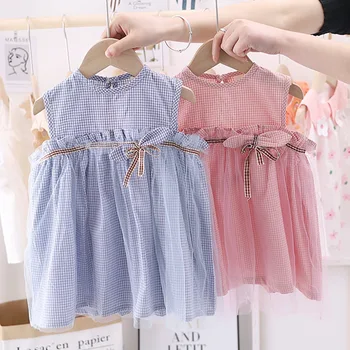 

Baby Girls Sweet Bow Dress 2020 Summer New Kids Sleeveless Baby Lattice Princess Dress kdis baby girl Baby Girls Cloths