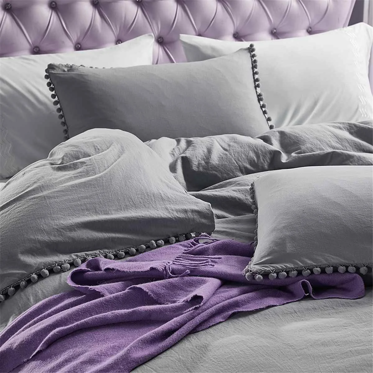 

3pcs Couple Quilt Sheet Luxury Bedding Sets Grey Simple European Brief Modern Solid Printed Duvet Cover sets King Queen Twin