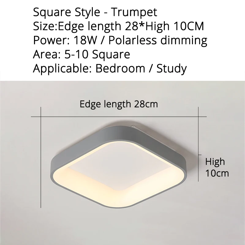 Светодиодный потолочный светильник, лампа для спальни, простая современная спальня, романтическая лампа для комнаты, креативная личность, круглые/квадратные светодиодные лампы - Цвет корпуса: gray 28x10cm 18w