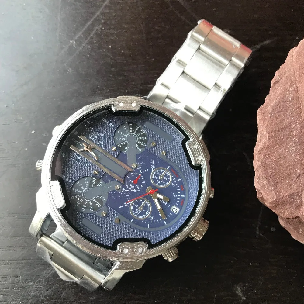 Male Motion Quartz Wrist Watch Jinggang Watchband Dual Timezone Large Dial Military Cross-country Men's Watches Fashion Leisure (1)