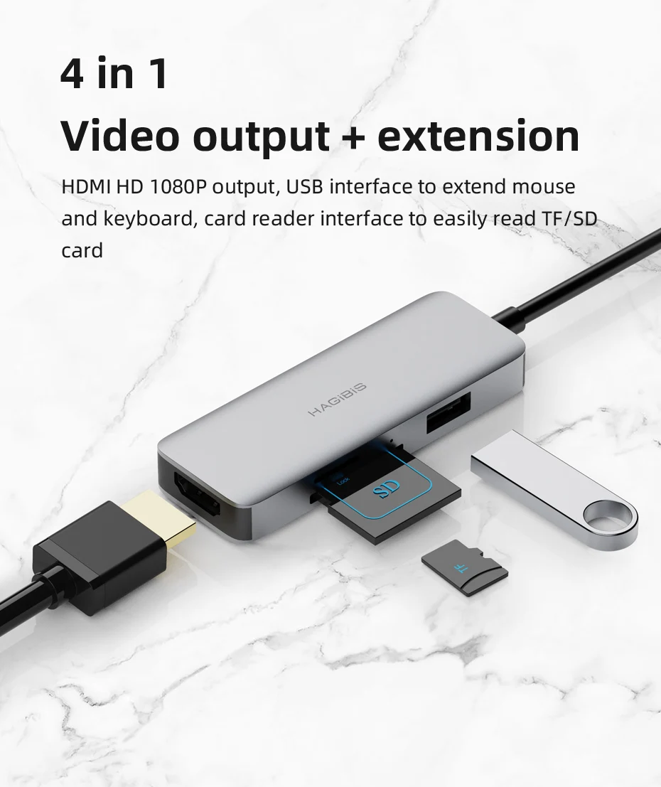 Hagibis USB 3.0 to HDMI-compatible Adapter USB hub Video Converter HD  SD/TF card reader Converter for Windows 10/8.1/8/7 Mac OS