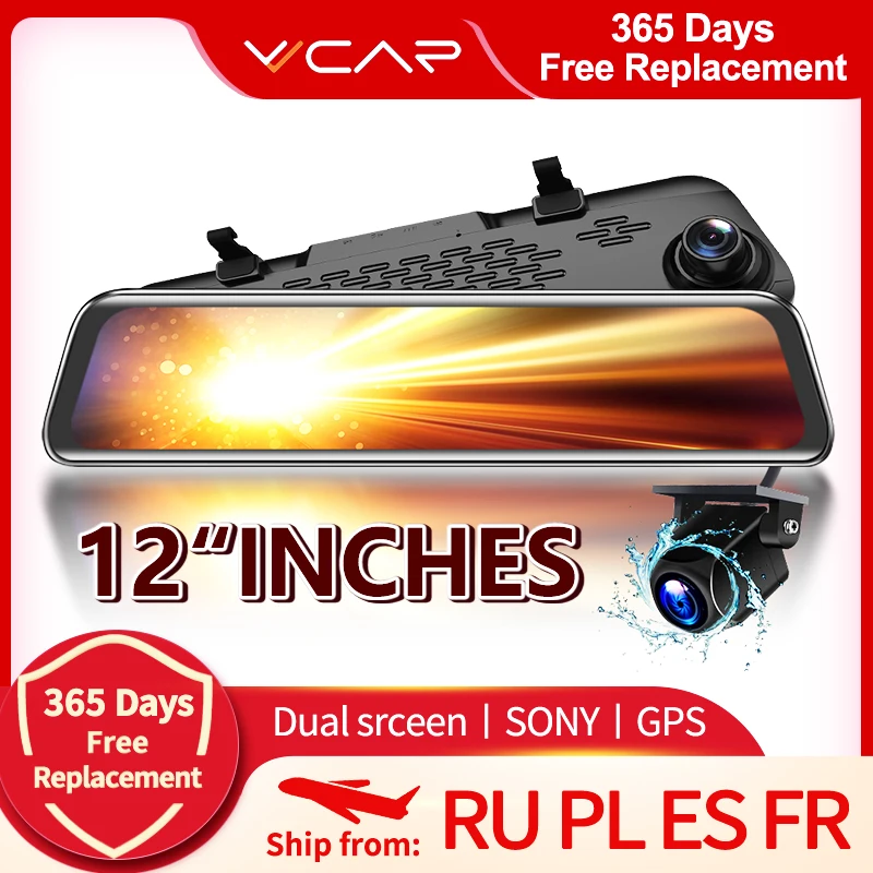 Camera Dashcam Driving Lens Video-Recorder Rearview-Mirror Car Dvr GPS 12-Inch VVCAR-V17