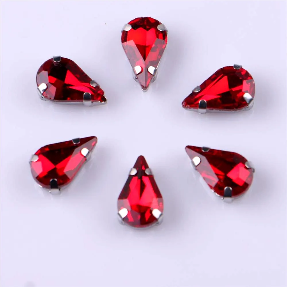 Sew On Rhinestones Narrow Teardrop Glass Rhinestones With Claw Sew On Stone Strass Diamond Silver Metal Base Crystals For Needlework 20 pcs/pack