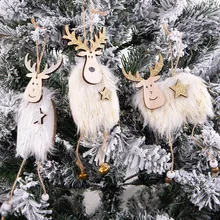 Wooden Christmas Elk Pendant DIY Painted Sequin flash Tree Hanging Ornament Xmas Party Decoration New Year goods navidad F109