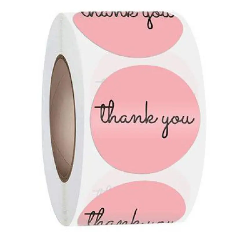 

500pcs Round Pink Thank You Stickers Seal Labels for Company Giveaway & Birthday Party Favors, Small Business Mailing Supplies