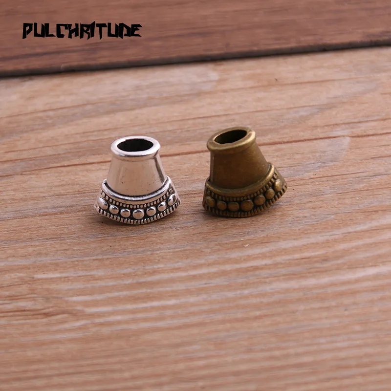 

PULCHRITUDE 10pcs 8*15*15mm Two Color Retro Bead Caps Charm Hollow Pendants Jewelry Accessories DIY Receptacle Charms