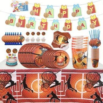 

Children Basketball Birthday Party Disposable Party Cutlery Set Straw Plates Cups School Sports Theme Party Decorations Supplies