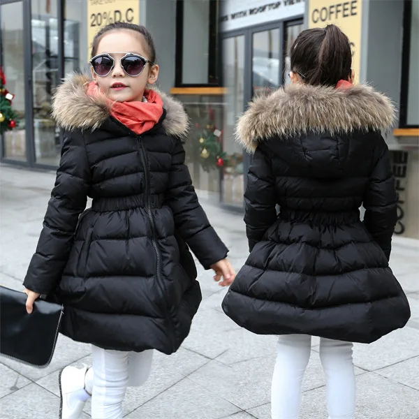 Black Parkas Зимнее пальто для девочек модные парки с капюшоном подчеркивающий талию воротник из искусственного меха, детские теплые длинные парки Ropa de invierno para ninos, куртка - Цвет: Black Parkas