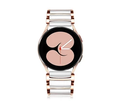 Elegant Ceramic & Stainless Steel Watchband Bracelet - Premium Metal Strap 40mm/44mm - Watch 6 Classic (White - Rose gold)