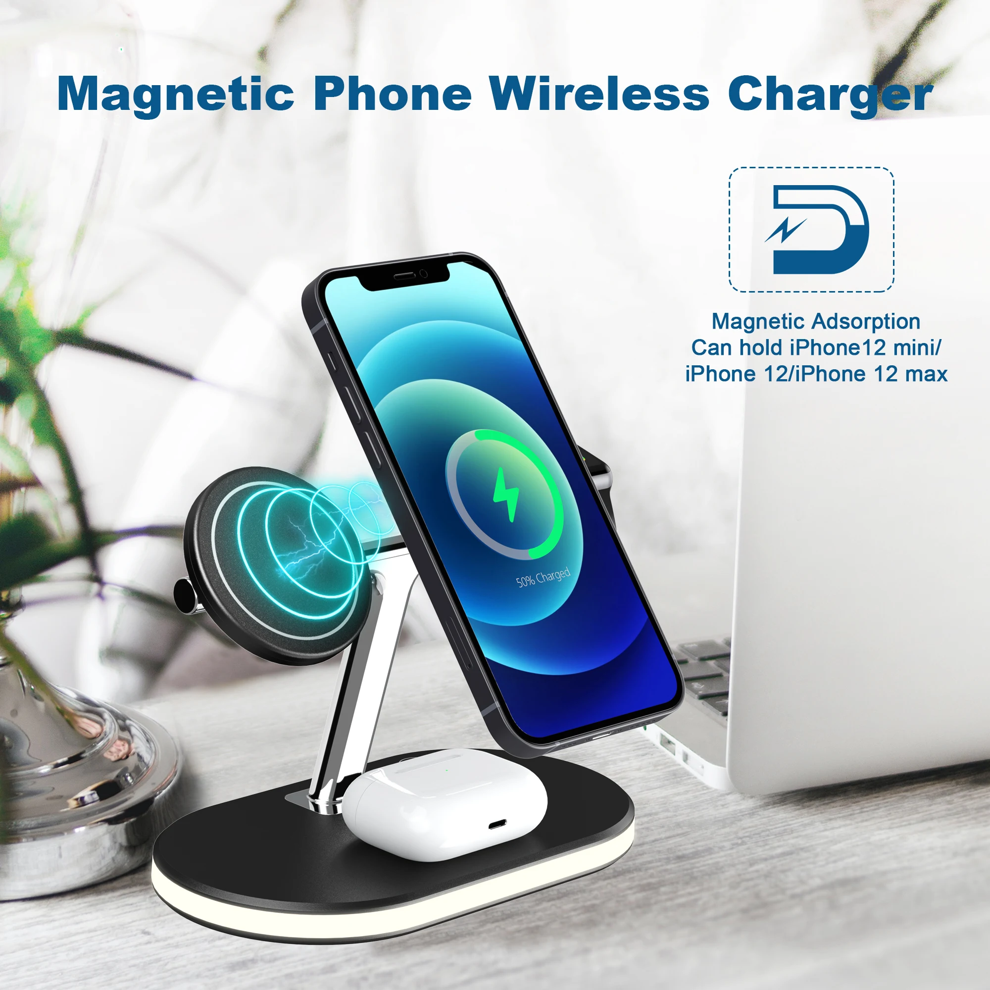 usb c 30w 3 In 1 Magnetic Fast Wireless Charger For iPhone 13 12 ProMax Chargers 15W Wireless Charging Dock Stand For Apple Watch Charging 65 w charger