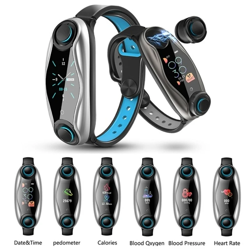 Горячие сенсорный экран t90/lt04 Смарт-часы с Bluetooth наушником монитор сердечного ритма кровяного давления