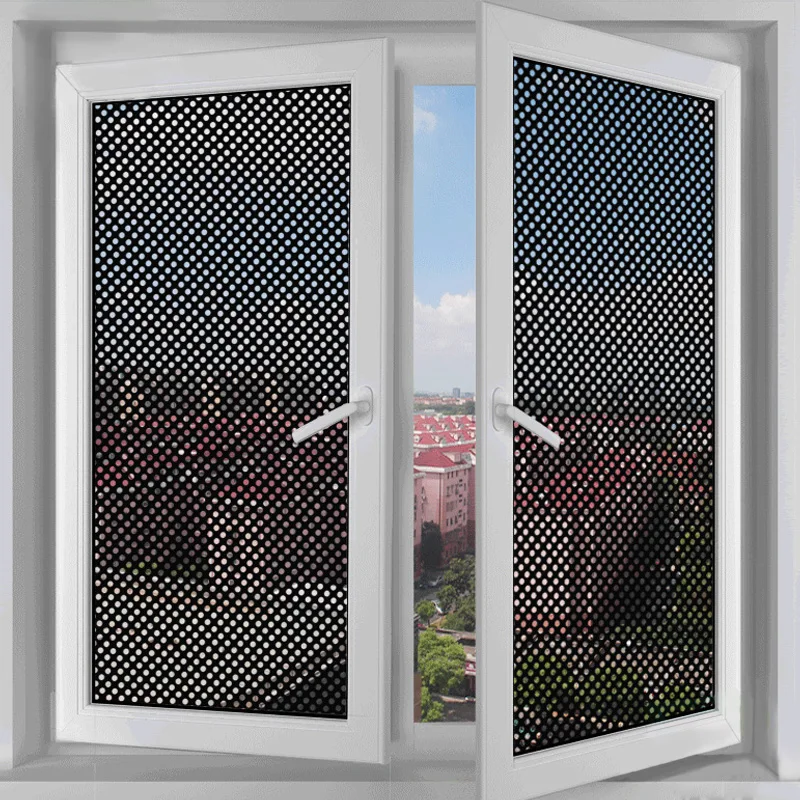 Tanie Szyba okienna samoprzylepna folia okienna z siatki czarne białe naklejki