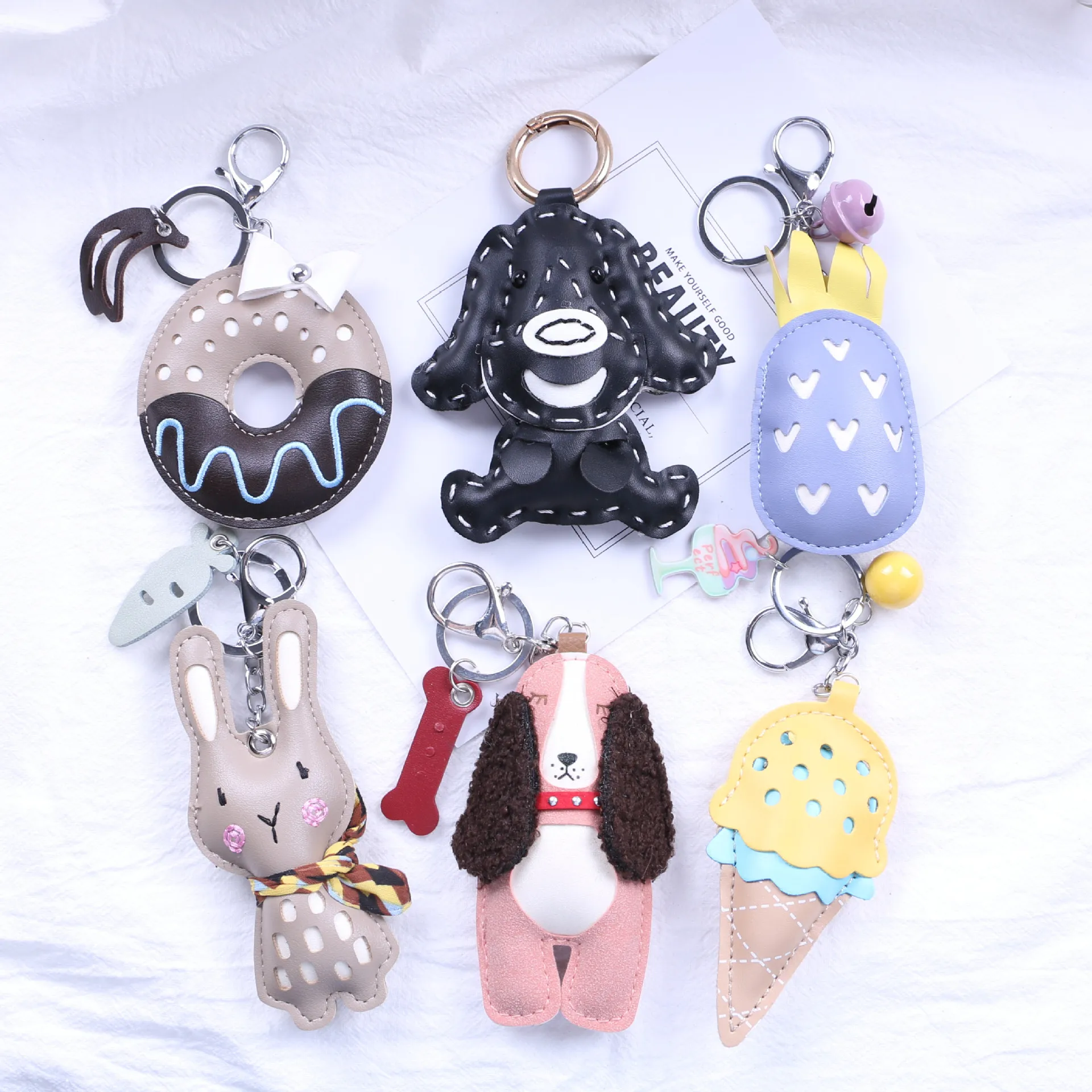 

Cute Dog Animal Keychain PU Leather Trinket Braided Rope Handmade Key Ring Car Keyring Bag Pendant Charms Key Chain