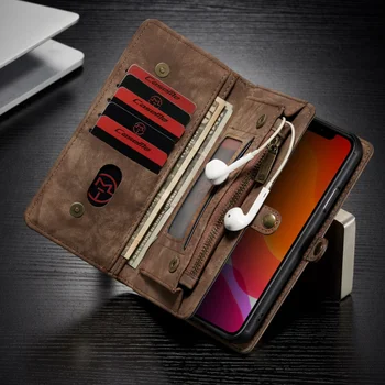 

Multi-functional Leather Phone Wallet Card Slot Pouch Bag Case For Apple iPhone 11/ 11 Pro/ 11 Pro Max Vintage Magnet Back Cover