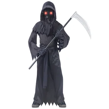 

Children Grim Reaper Glowing Eyes Robe Girls Boys Halloween Cosplay Costumes Kids Game Dress Up Anime Disfrace Mask Dress Outfit