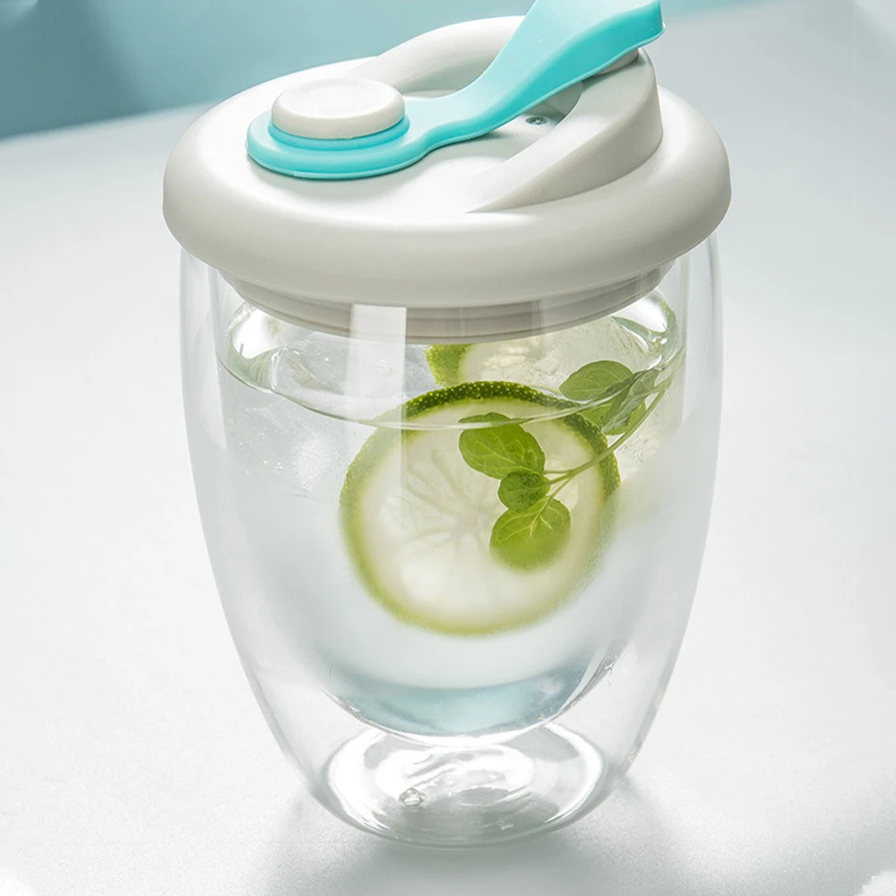 Double Wall Glass With Silicone Vacuum Sipper Lid - 350Ml