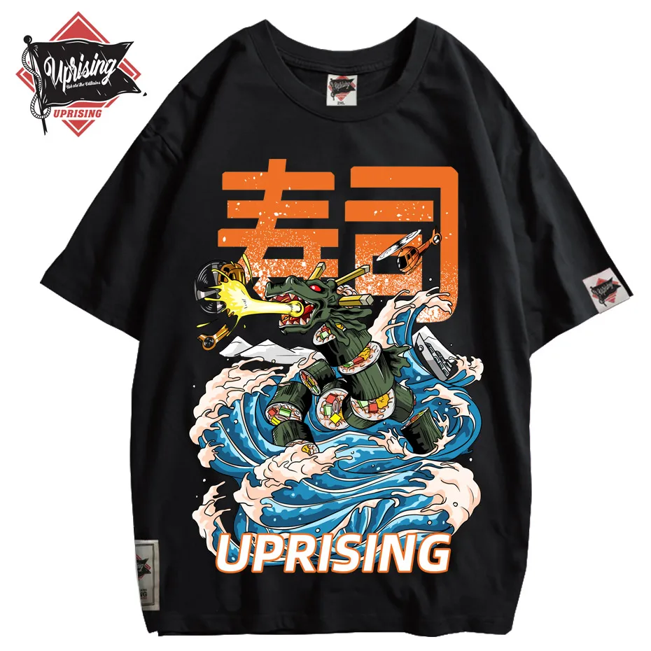 

2021new Sushi Attack Counterattack Food Attack Uprising Japanese Street Trend Original Hip Hop Punk Men's Short Sleeve T-shirt