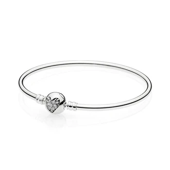 

2018 NEW 100% 925 Sterling Silver Original Moments Silver Bangle Heart of Winter Clasp Moments Fashion DIY Bracelet Jewelry Gift