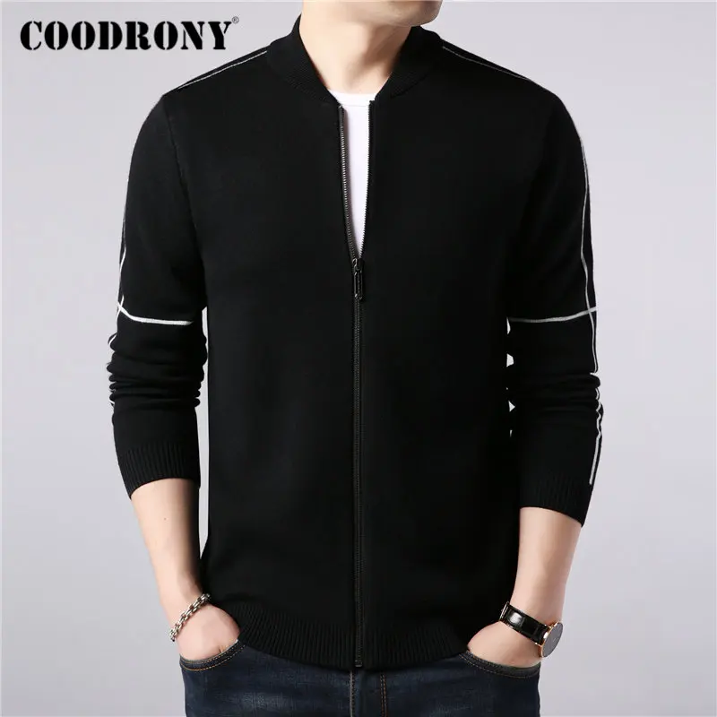 Черный Бренд COODRONY, мужской свитер, уличная мода, на молнии, свитер, пальто,, осень, зима, толстый теплый кашемировый шерстяной кардиган, мужской 91102 - Цвет: Черный