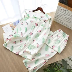 Japanese New Spring and Autumn Ladies Cotton Gauze Long-sleeved Trousers Two-piece Sweet and Cute Home Service Set Pyjamas Women