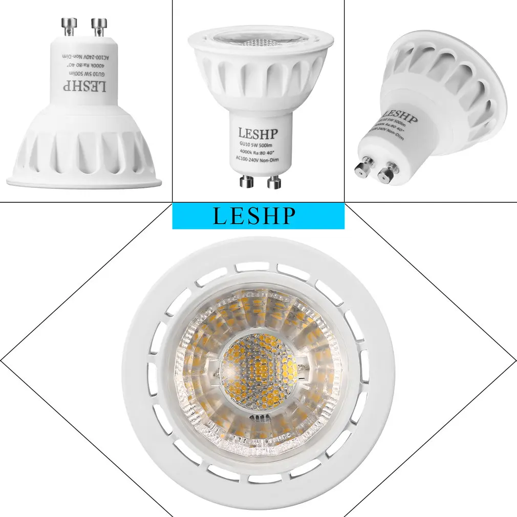 White GU10 AC100-240V 5W LED Spotlight 4000K 500LM Non-Dimmable 40 Degree Beam Angle Compact Size Light Weight
