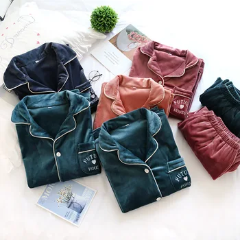 

Pyjama Couple Autumn/winter Coral Velvet Plus Velvet Warm Without Thick Frankins Island Velvet Set Pajama Set Lounge Wear