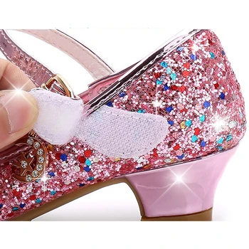 Princess kids leather shoes for girls flower casual glitter children high heel girls shoes butterfly knot blue pink silver