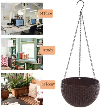 

Chain Hanging Planters Imitation Rattan Weaving Hydroponic Plants Garden Nursery Balcony Flower Pot Basket Economic PP Baskets