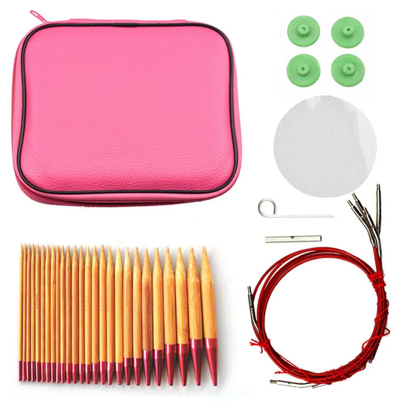 26pcs Circular Knitting Needles Ring Set Interchangeable Carbonized Bamboo Needles For Knititng with Storage Bag For Women Mom