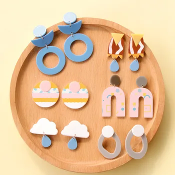 

AOMU 2020 New Colorful Printing Acrylic Geometric Irregular Round Cute Clouds Earrings for Women 2020 Korea Jewelry Gifts