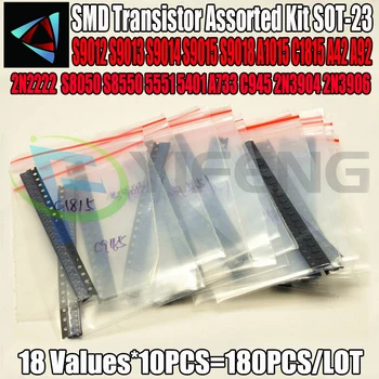 

180 Pcs 18 Values SMD Transistor Assorted Kit SOT-23 2N2222 S9013 S9014 S9015 S9018 SMD Triode Transistors