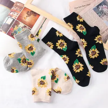 

Korean Style Women Sunflower Short Socks Creative Art Harajuku Japanese Socks High Quality Cotton Tide Sox