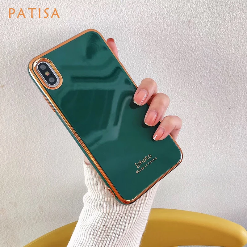 

Luxury emerald green Plating Mirror soft Silicon Phone Case for 6 6S 7 8 plus X XS MAX XR Cover for iphone 11 Pro Max case Coque