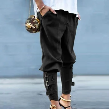 

Women High Waist Casual Pants New Slim Strappy Pants Fashion Solid Warm Cool Straight Pants new