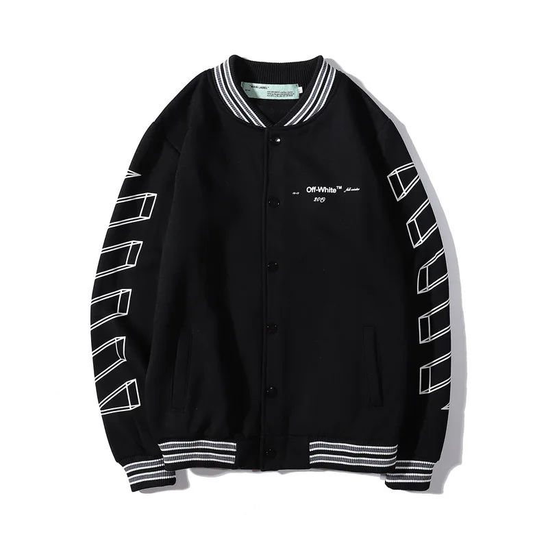 

19 Popular Brand off White 3D Arrowhead Baseball Uniform Men And Women Hip Hop Men And Women Couples plus Velvet Cardigan Hoodie