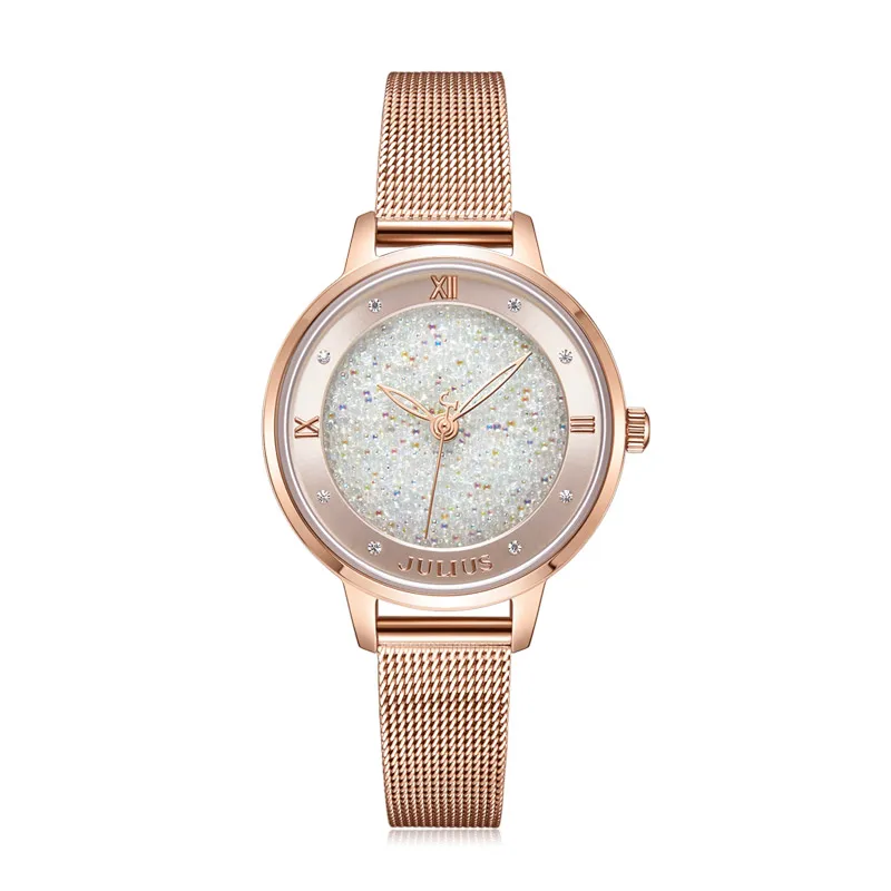 4 цвета хрустальные бобы Julius женские часы Япония Mov't Hours элегантные модные часы браслет из нержавеющей стали Подарочная коробка для девочек - Цвет: Розовый