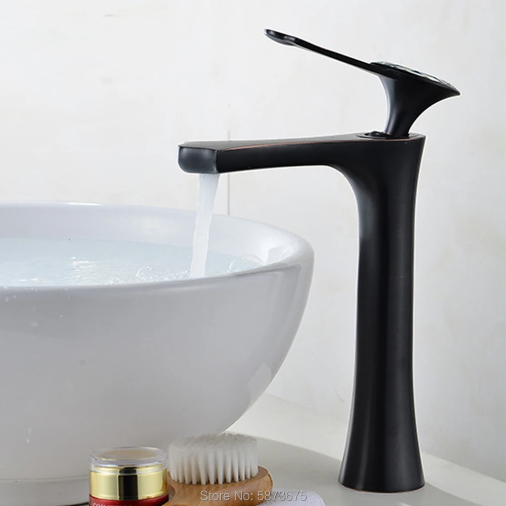 

Black Basin Sink Mixer Waterfall Bathroom Faucet Solid Brass Black Deck Mounted Above Counter Basin Faucet Diamond Design New