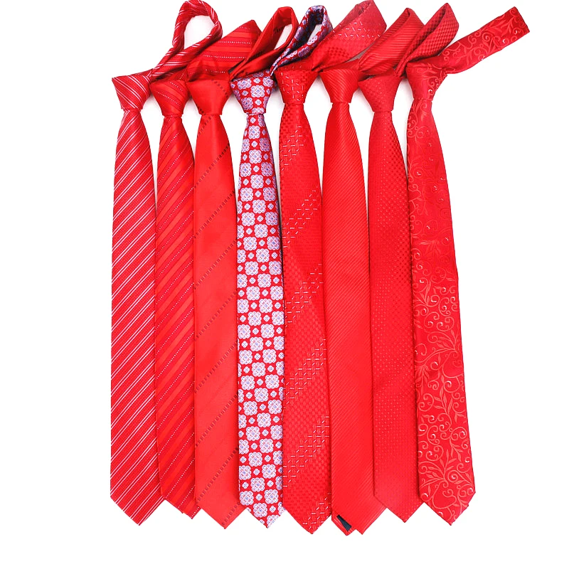 High Quality Ties for Men Fashion Jacquard Woven Classic Mans Necktie For Wedding 6cm Width Slim Groom Neck Tie Red Striped Tie