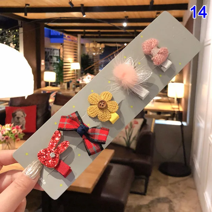Комплект из 5 предметов, модные детские аксессуары для девочек, заколки для волос, заколки для волос, милый мультфильм, ручной зажим для волос, аксессуары
