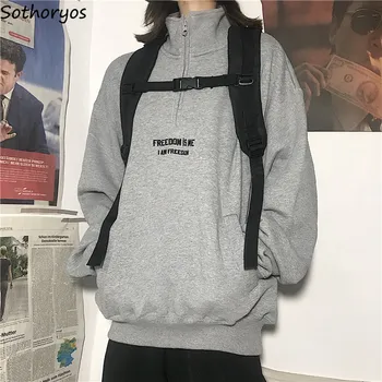 

Hoodies Women Loose Turtleneck Zipper Student Harajuku Hip Hop Couples Simple Letter Leisure Womens Pocket 2020 New Arrival Girl