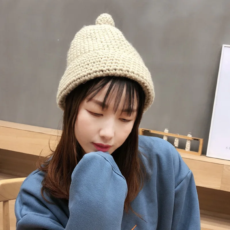 Knit hat women autumn and winter new knitted hat wild ear tip pointed hat couple warm student Korean cold cap Skullies beanies