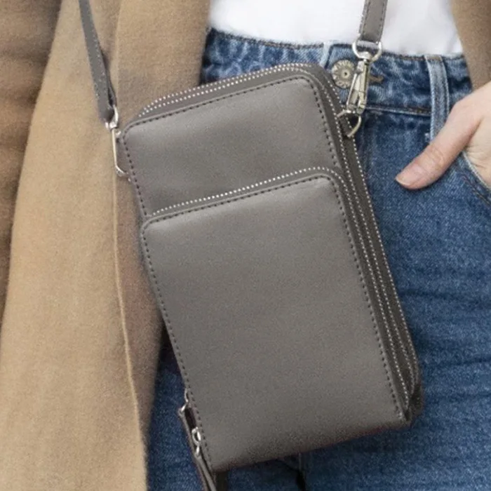 Leather Crossbody Cellphone Shoulder Bag for Female Student Smartphone Wallet with Removable Strap BJStore