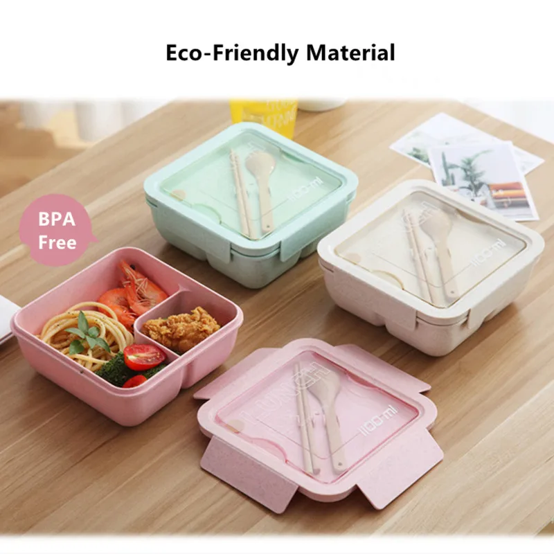 

1100ml Wheat Straw Lunch Box Large Capacity Healthy Material Bento Boxes Microwave Dinnerware Food Storage Container Lunchbox